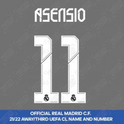 Asensio 11 (Official Real Madrid FC 2021/22 Away / Third Cup Competition Name and Numbering)